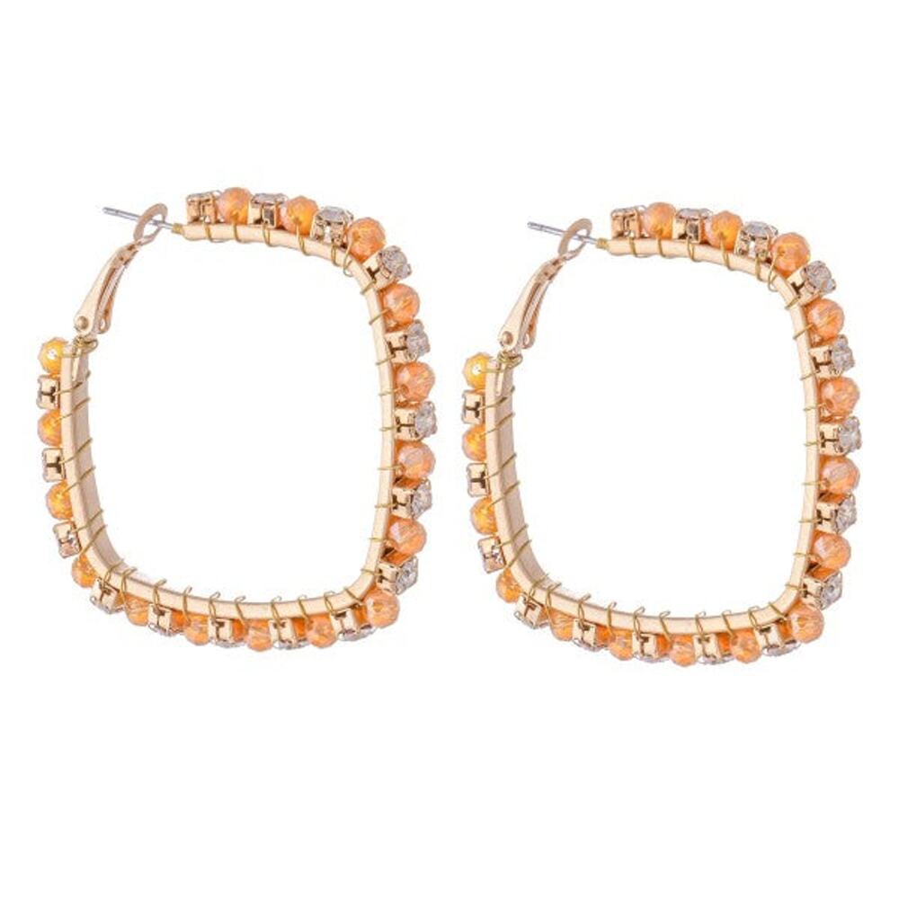 Square Crystal Hoop Brown Beads and Clear Crystals - Picture 1 of 2